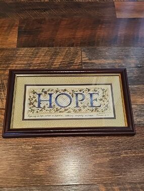 Framed "HOPE" Wall Art in Blue and Brown